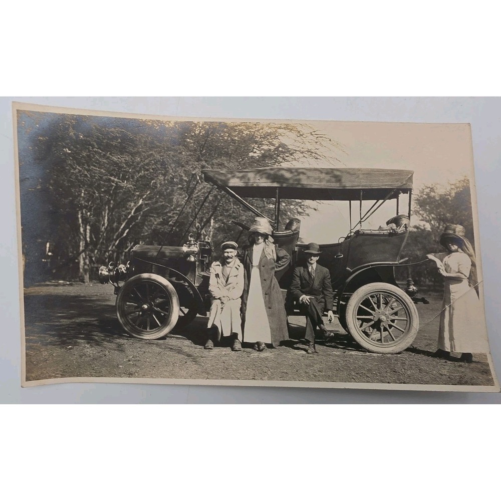 Early 1900's Photo Happy Couples in Front of Their Antique Car Photograph